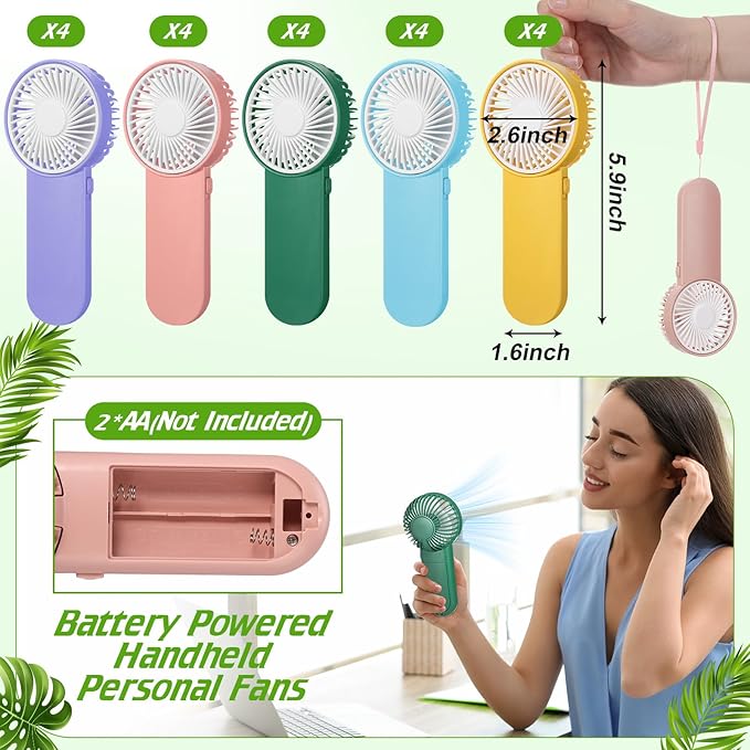 Sumind 20 Pcs Small Personal Portable Fan Mini Handheld Bulk 1 Speed Electric Cute Battery Powered for Neck Lash Makeup Women Men Travel Camping Indoor Outdoor Summer (5 Colors)