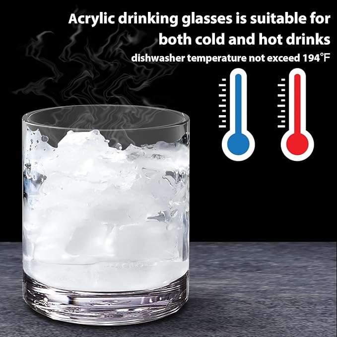 12 oz Drinking Glass Sets, Set of 6 Plastic Cups Unbreakable Drinkware Glasses Set Tumblers & Water Glasses Acrylic Clear Drinking Glasses, BPA-Free Beer Glasses for Home & Outdoors, Dishwasher Safe