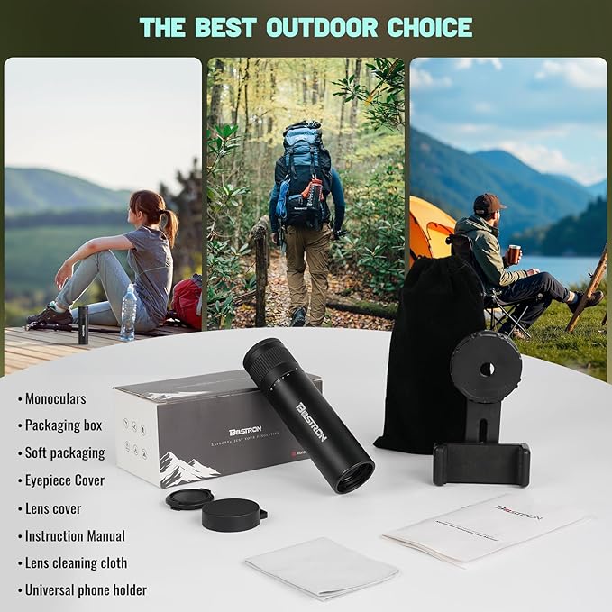 10x32 HD Monocular Telescope for Adults High Powered, Metal Cover Waterproof Fogproof Prism FMC Coated Optic Mini Monocular Poctable Handheld Telescope with Phone Adapter for Concert,Matches,Hiking