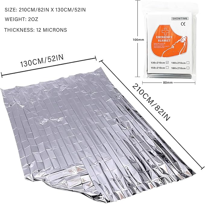 TourKing 20 Pack Emergency Mylar Blanket, Silver, 83" x 52", Perfect for Outdoors, Hiking, Survival, Marathons or First Aid