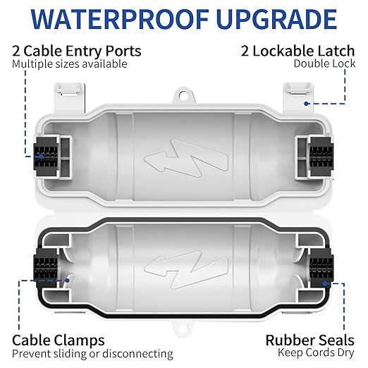 6 Pack Outdoor Extension Cord Safety Cover with Waterproof Seal IP54 Water-Resistant, Weatherproof Electrical Connection Box with 2 Latches, Plug, Socket, Holiday Decoration Light, White