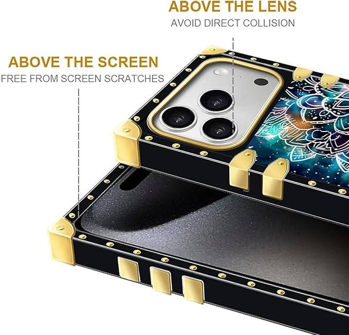 for iPhone 17 Pro Case Luxury Golden Decoration for Girl Women Soft TPU Shockproof Protective Hard PC Back for iPhone 17 Pro Crazy Pattern Starry Sky Colourful Mandala