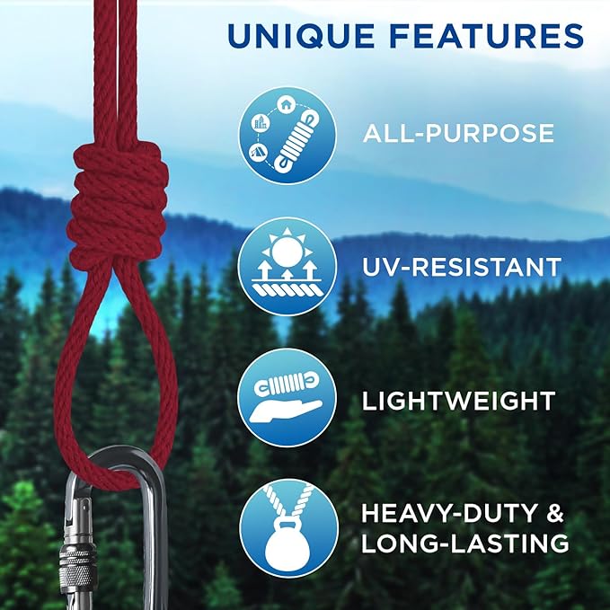 TECEUM Cotton Rope 3/16” (5 mm) – 50 FT – Strong All-Purpose Braided Rope – Natural Cotton – for Crafting, Сamping, Clothes Line, DIY, Indoor & Outdoor Use – Crimson