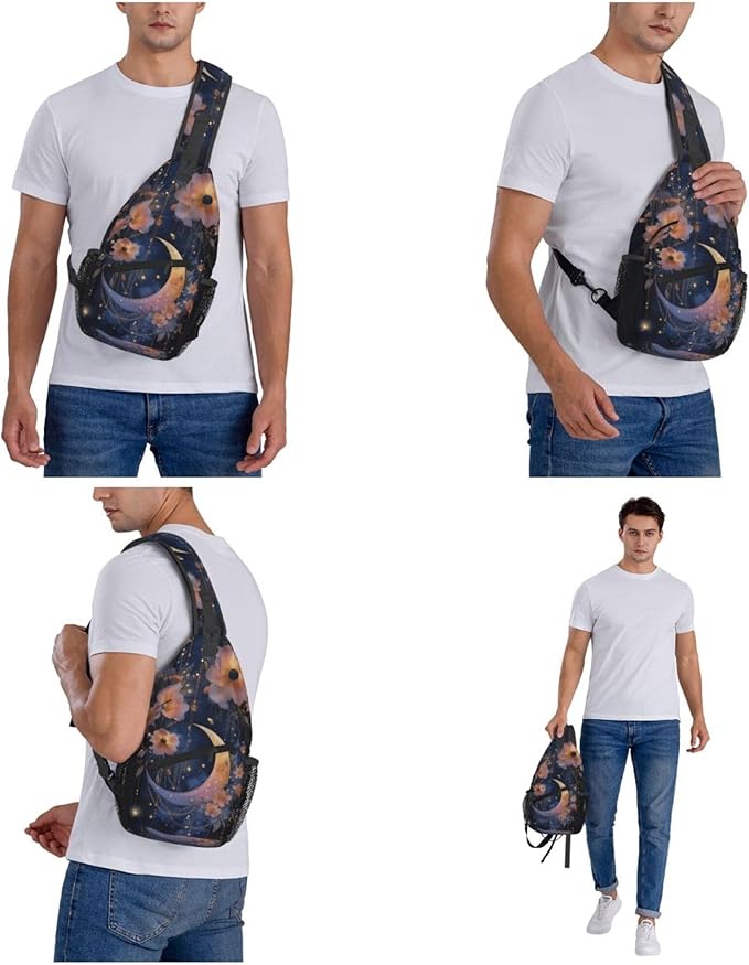 FyLybois Moon Sling Bag for Women Lightweight Crossbody Backpack Casual Daypack with Adjustable Strap for Travel Work Hiking Everyday Use