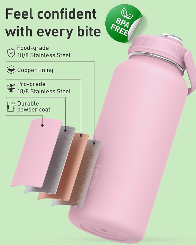 TOURIT 24 oz Insulated Water Bottle, Stainless Steel Sports Water Bottles With Top Handle, Double-Wall Travel Thermal Water Flask, BPA Free Leakproof Bottle for Sports and Travel,Cloud Blue