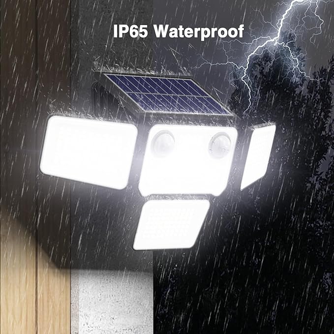4500LM Solar Lights Outdoor Waterproof, 254 LED Solar Flood Lights Outdoor with 2 Motion Sensor, 4 Heads Security Light with Remote Control for Yard Outside House Garage 2 Pack