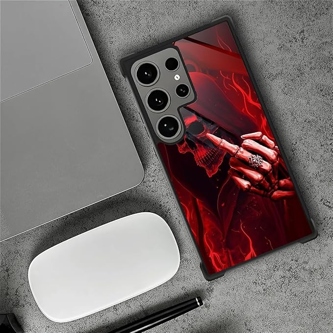for Samsung Galaxy S24 Ultra Case, Gestures Funny Skull Pattern Graphic Design Girl Boy Soft Silicone Hard Acrylic Shock Protection for Samsung Galaxy S24 Ultra