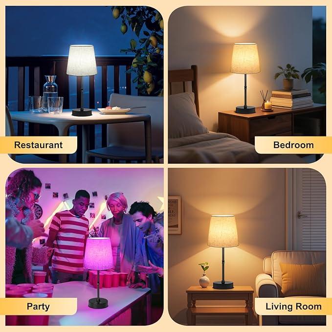 Wowag Cordless Table Lamp,5000mAh Rechargeable Battery Operated Desk Lamp,3 Colors & 7 RGB Stepless Dimmable,Portable Wireless Touch Bedside Night Light for Restaurant,Home,Decor Party,Flaxen Shade