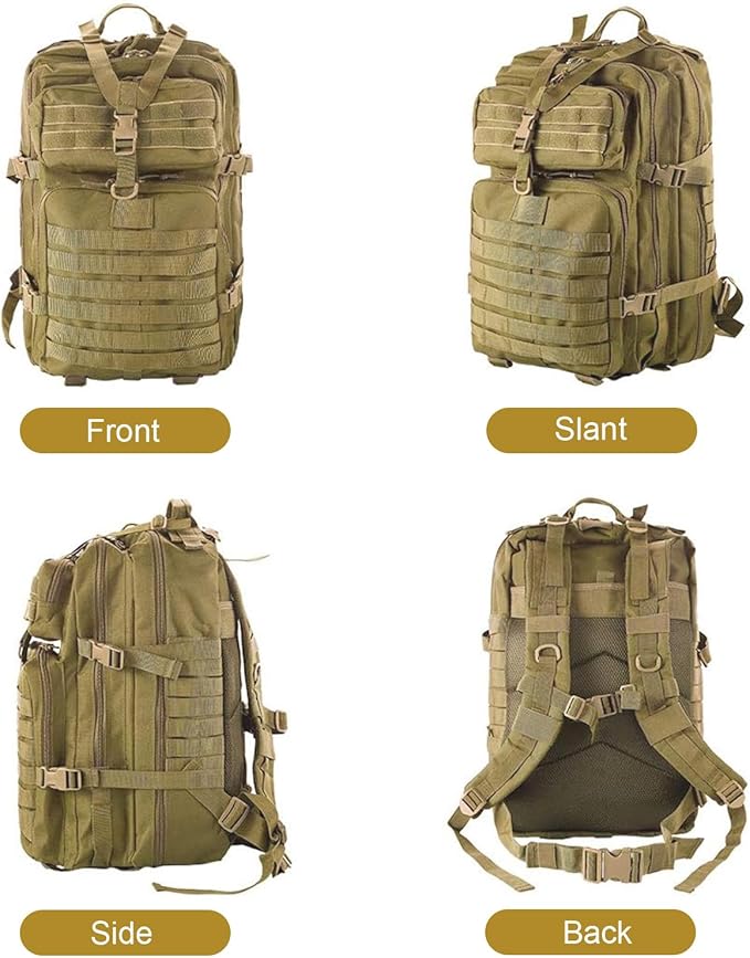 aiGear Tactical Backpack for Men, 45L Military Backpack, 3-Day Bug Out Bag for Camping Hiking Hunting with Molle System Army Daypack (45L Khaki)