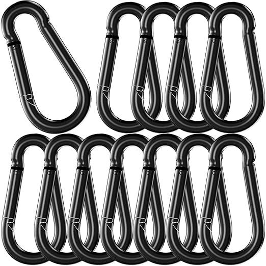 12 Pack 4.7" Heavy Duty Carabiner Clips, M12 Black Galvanized Steel Spring Snap Hooks, Rust-Resistant Keychain Clips for Hammock, Camping, Hiking, Fishing, Swing Set