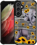 for Samsung Galaxy S23 FE Case, Cute Little Elephant Sunflower White Line Art Pattern Graphic Design Soft Silicone Hard Acrylic Shock Protection for Samsung Galaxy S23 FE