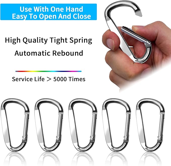 3" Aluminum Carabiner Clips, 12PCS D Ring Shape Keychain Carabiners Hook Buckle