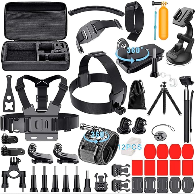 Reflex Camera 59-in-1 Action Camera Accessories Kit Compatible with GoPro Hero 13, 9-12, DJI Osmo Action 2, 3, 4, Pro 5, Insta360 Ace Pro/Ace Pro 2 Akaso and Other Sports Cameras & Durable Case