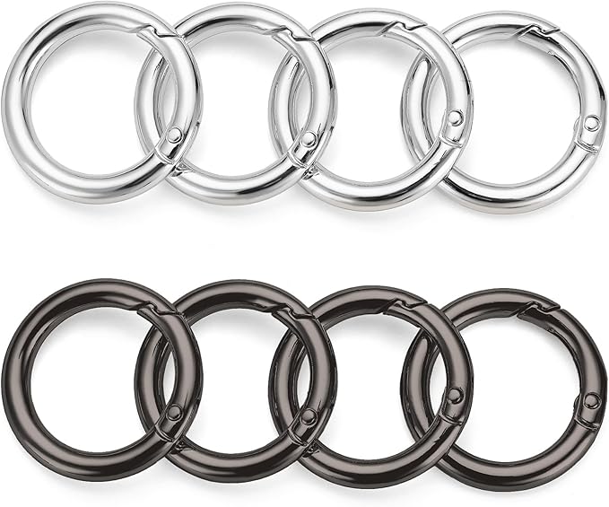 Gkeygo Key Ring Clip, 4/5 Inch Keychain Rings, 8 Pack Round Carabiner Clip for Keys, Buckle, Bags, Purses - Key Chain Hooks Replacement Keychains Lanyard DIY Crafts - Black, Silver