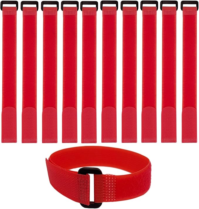 10 Pack (12 x 0.8 Inch) Reusable Fastening Cable Ties and Cable Straps Red Color,Adjustable Multi-Purpose Hook and Loop Straps Nylon Cable Ties Organizer Fastener Management Wire Straps