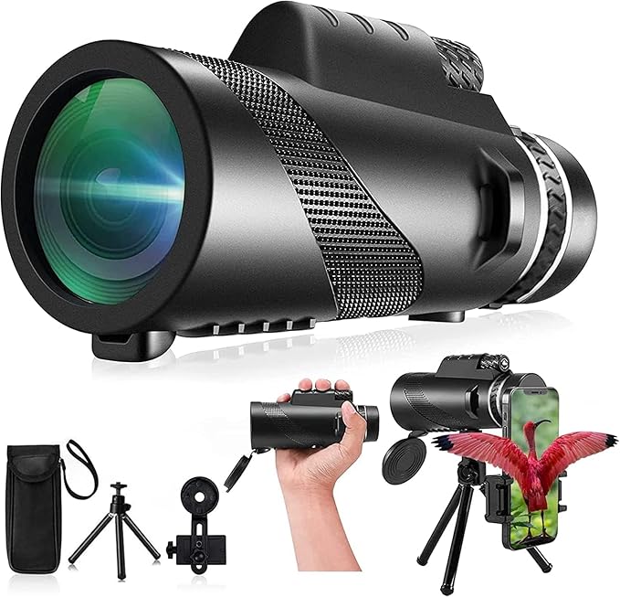 Monocular-Telescope 80x100 High Powered Monoculars High Definition for Adults High Powered with Smartphone Adapter Telescope Hunting Wildlife Bird Watching Travel Camping Hiking-Black1