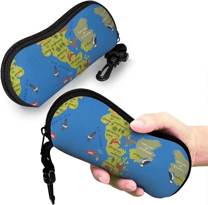 YANGqing United Kingdom Map Print Light Soft Shell Glasses Case Portable & Lightweight Sunglasses Bag, Slim Travel Eyeglasses Pouch