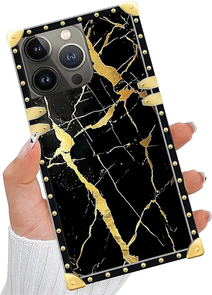 Compatible with iPhone 13 Pro Case, Black Gold Marble Nature Luxury Golden Decoration for Girl Women Soft TPU Shockproof Protective Hard PC Back for iPhone 13 Pro