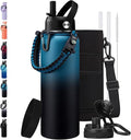 BENZZO Insulated Water Bottle 40 oz - Keep Cold 48H & Hot-24H, Metal Water Bottle with Straw & Auto Spout Lid,Paracord Handle,Bottles Carrier Bag, Leak Proof Thermal Flask for Hiking Cycling Sport