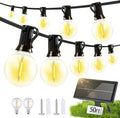 Solar Lights Outdoor Waterproof: G40 15M 50FT Shatterproof Bulbs Patio Lights - Solar Powered 3 Light Modes Solar Light - Camping Backyard Garden Deck Outside Yard