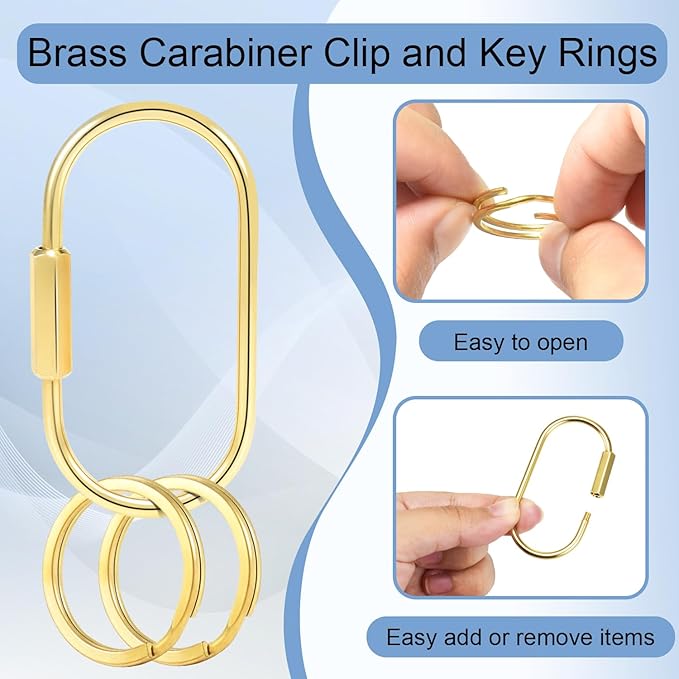 CooBigo 3 Pack Gold Brass Key Ring, Screw Lock Key Organizer with 6 Keyrings, Carabiner Keychain Clip for Car Keys Purse Bag Charms Luggage Tags Accessories
