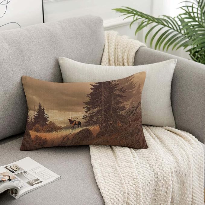 TKS MITLAN Brown Deer Pillow Cover 12x20 inch Elk in The Rocky Mountains Rocks Tree Wildlife Pillows Decorative Throw Pillows Farmhouse Decor for Home Cushion Case