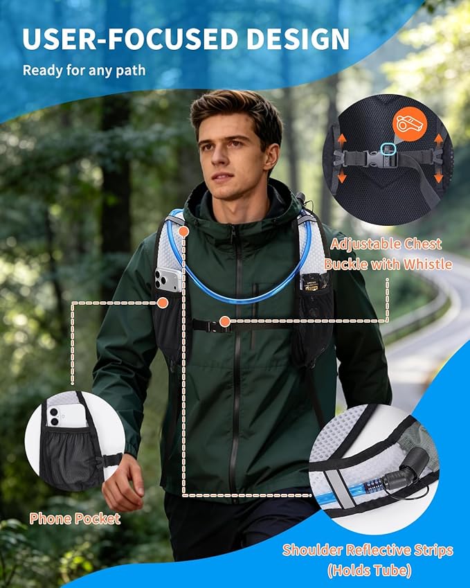 Blue Quartz Hydration Backpack with 2L Water Bladder, 18L Hiking Backpack for Women Men, Lightweight Water Pack with Phone Pocket for Quick Access, Hydration Pack for Cycling, Running, Biking