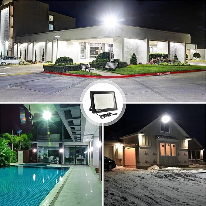 2Pack LED Flood Light Outdoor,250W LED Work Light 26500lmwith 6FT US Plug,IP66 Waterproof Exterior Security Lights,6000K Daylight White Outside Floodlights Slim Design for Playground Yard