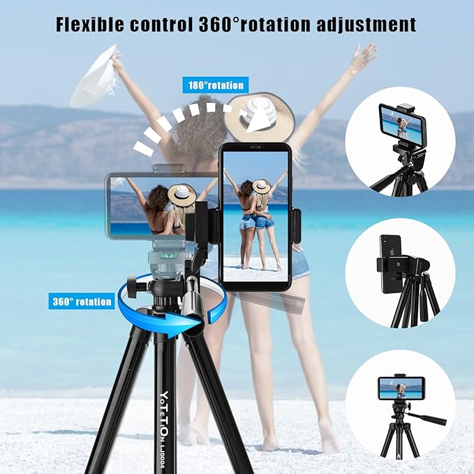 55" Aluminum Phone & Camera Tripod, Extendable Cell Phone Tripod Stand Compatible with iPhone/Android/Action Camera is Perfect for Live Streaming/Video Recording/Selfies