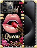 Compatible with iPhone 16 Pro Case, Glitter Red Rose Queen Leopard Lipstick Luxury Golden Decoration for Girl Women Soft TPU Shockproof Protective Hard PC Back
