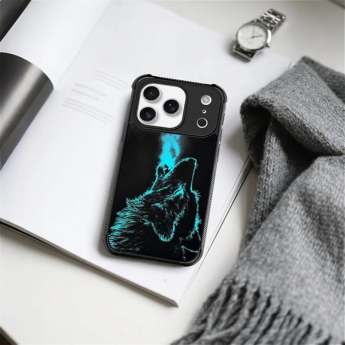 for iPhone 17 Pro Case,for MagSafe Graphic Design for Girl Boy Soft Silicone Hard Acrylic Shock Protection Designed for iPhone 17 Pro Blue Breathing Wolf Pattern