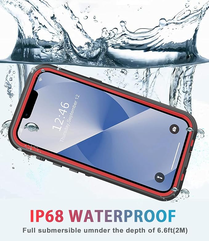 for iPhone 13 Case Waterproof Shockproof Dustproof Full-Body Sturdy with Camera Lens Protector and Built-in Screen Protector,Underwater Full Sealed Cover Protective for iPhone 13 (Red)
