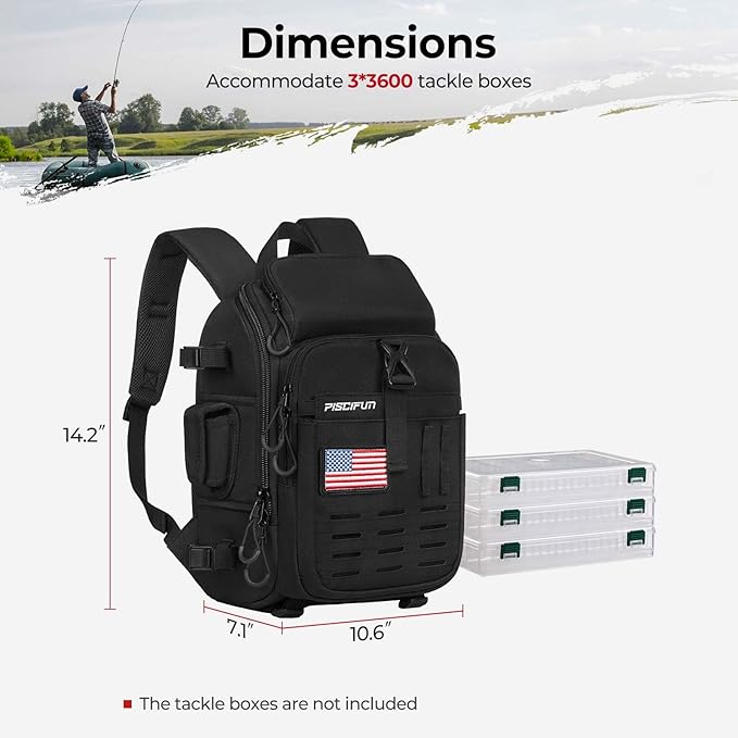 Piscifun Fishing Tackle Backpack with Rod & Gear Holder, Lightweight Fishing Tackle Storage Bag with Protective Rain Cover