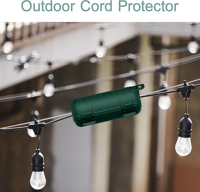 Extension Cord Cover Outdoor, 8 Pack IP54 Water-Resistant Power Cord Protector Electrical Connection Box Outside Weatherproof Cable Safety Cover for Electronics Plug Outlet Tool Holiday Light, Green