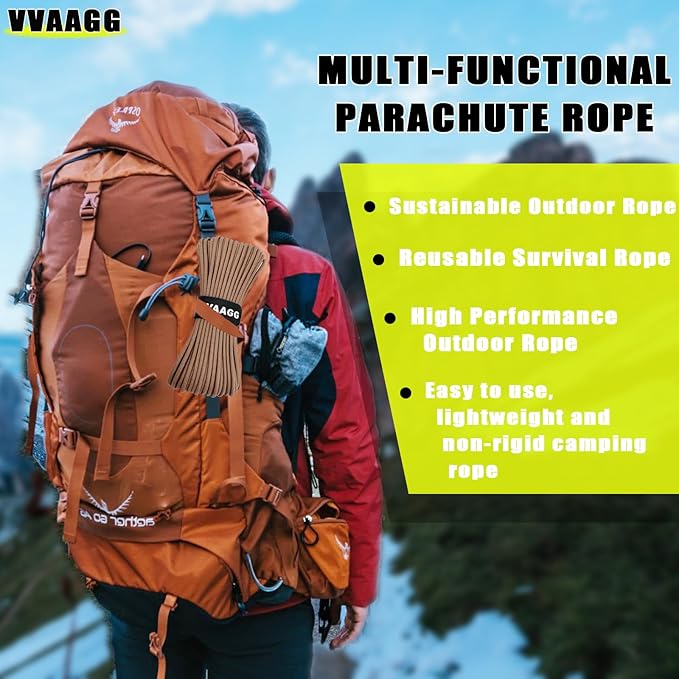 VVAAGG 1000 Tan Paracord100FT Utility Parachute Cord 4mm Nylon String12 Strand Nylon Camping Rope, Tent Rope, Clothsline Rope for Survival & Camping Gear