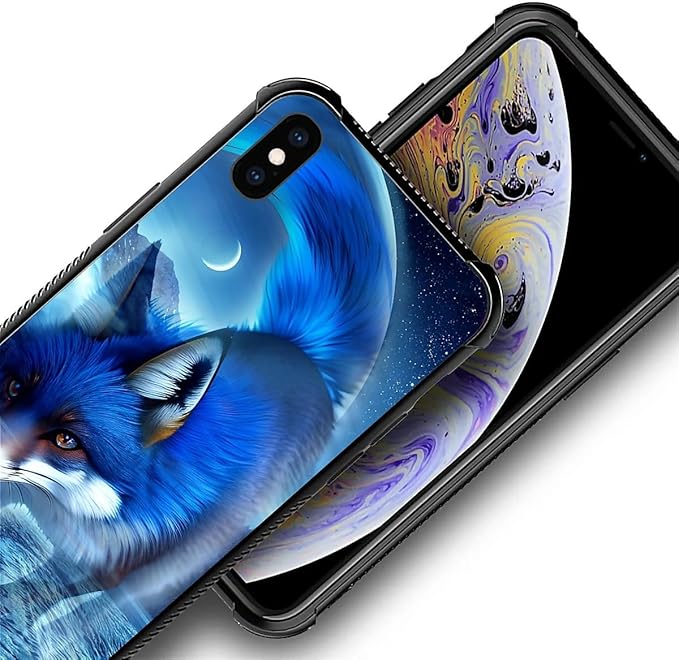 for iPhone X/Xs Case, Snowy Mountain Fox Lake Pattern Graphic Design Girl Boy Soft Silicone Hard Acrylic Shock Protection for iPhone X/Xs