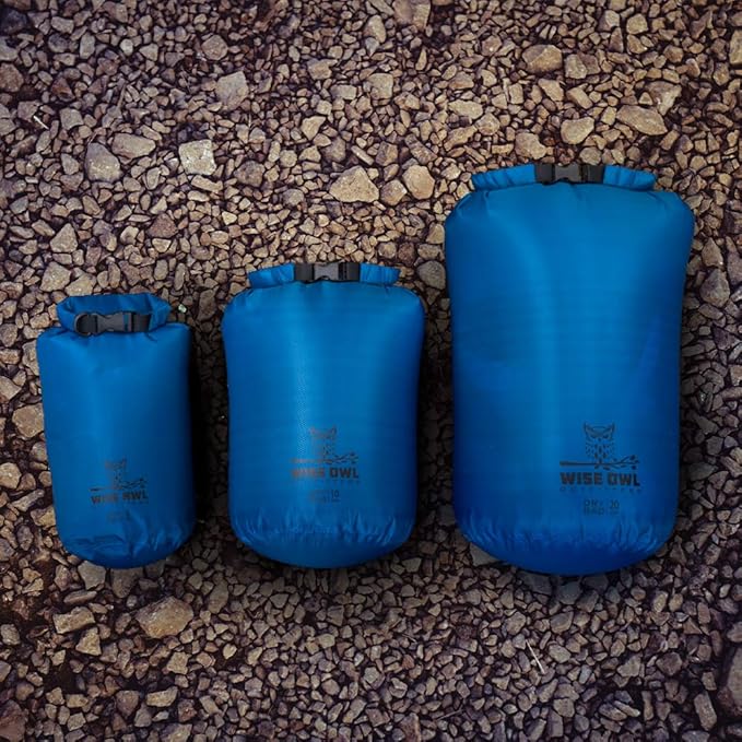Wise Owl Outfitters Waterproof Dry Bag 3-Pack – Lightweight & Airtight 5L/10L/20L Small & Large Dry Bags for Kayaking, Beach, Travel, Boating, Hiking