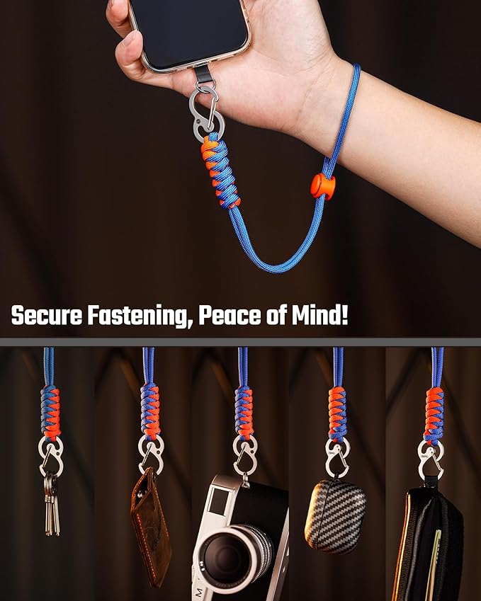KeyUnity KC01 Braided Paracord Carabiner with Cord Lock, Keychain Phone Camera Bag Wrist Hand Strap for Daily & Outdoor