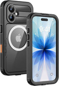 Lanhiem Magnetic for iPhone 17 Case, IP68 Waterproof Dustproof Case, [Compatible with Magsafe] [Built-in Screen Protector] Full Body Heavy Duty Rugged Phone Cover 6.3 inch, Black/Clear