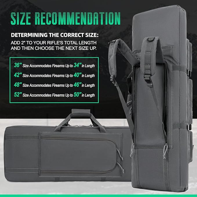 DULCE DOM 32/36/42/48/52 inch Double Rifle Case Soft Gun Bag for Rifles Pistols Storage & Transportation, All Around Shooting Range Tactical Backpack for Hunters Shooters, Gift for Boyfriend, Husband