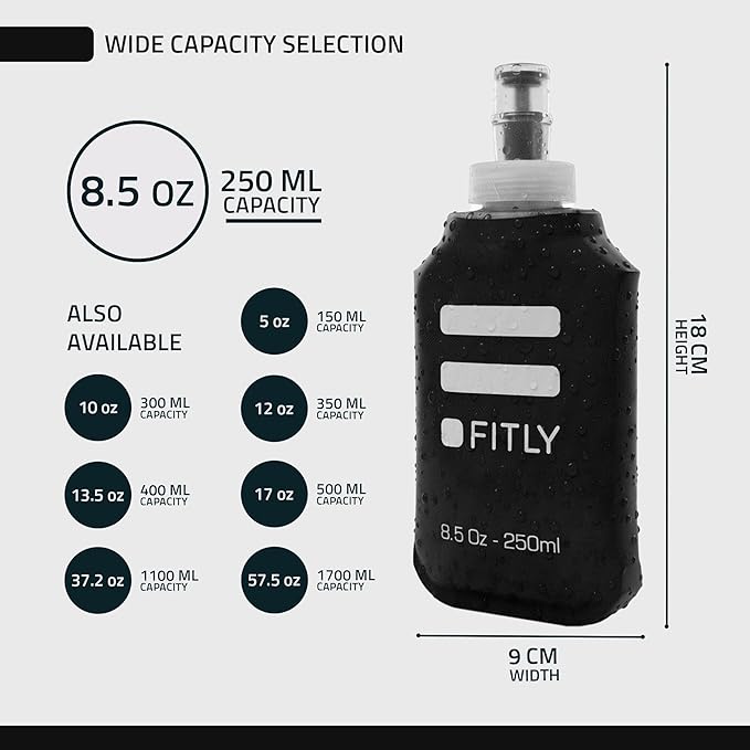 FITLY Soft Flask - Shrink As You Drink Soft Water Bottle for Hydration Pack - Folding Water Bottle Ideal for Running, Hiking, Cycling, Climbing & Rigorous Activity