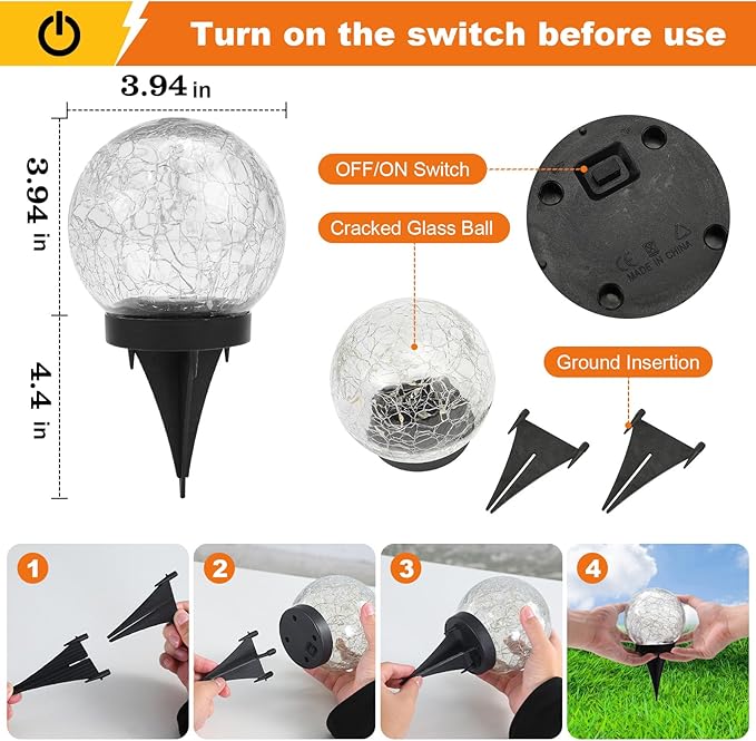 MLKNK Solar Globe Lights Outdoor Waterproof-Solar Balls-Solar Garden Lights-Orbs for Outside 8 Pack Cracked Glass Ball for Lawn Patio Yard Backyard Decorations