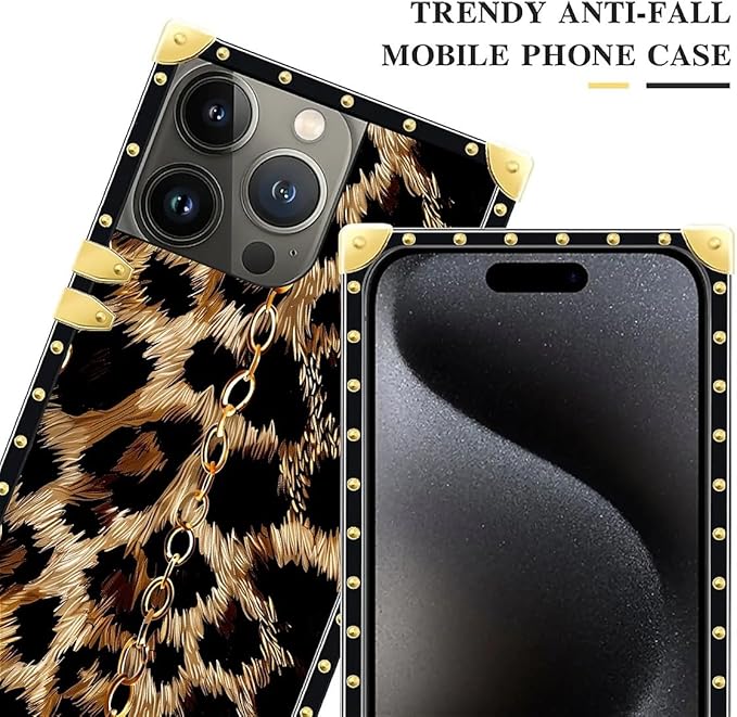 Compatible with iPhone 16 Pro Case, Seamless Gold Chain Leopard Luxury Golden Decoration for Girl Women Soft TPU Shockproof Protective Hard PC Back