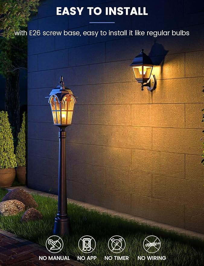 MikeWin Dusk to Dawn Light Bulbs Outdoor, 3000K Warm White, 12W(100W Equivalent) Auto ON/Off Light Sensor LED Lighting Bulb for Wall Lantern, Porch, Boundary, Garage, Patio, Front Door, 4 Pack