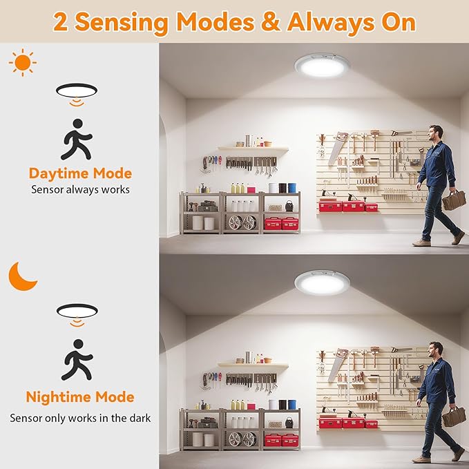 KYEKIO Rechargeable Ceiling Light 2Pack, 3 Color Magnetic Shower Lights with Remote, Wireless Dimmable Closet Light Battery Operated, LED Motion Sensor Lights for Pantry Shed Hallway Porch Stairs
