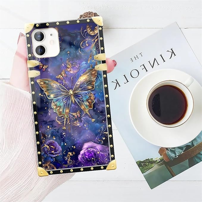 Compatible with iPhone 11 Case, Glistening Golden Butterfly Vibrant Purple Blue Luxury Golden Decoration for Girl Women Soft TPU Shockproof Protective Hard PC Back for iPhone 11