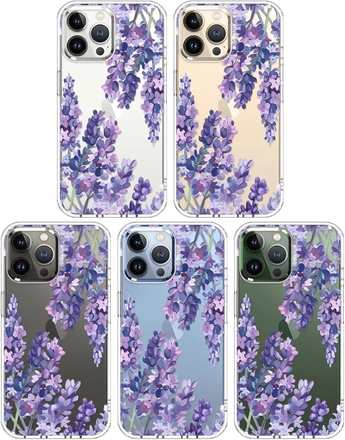 MOSNOVO Case for iPhone 13 Pro Max, [Buffertech 6.6ft Military-Grade Drop Protection] [Anti Peel Off Tech] Clear TPU Bumper Phone Case Cover Design - Lavender