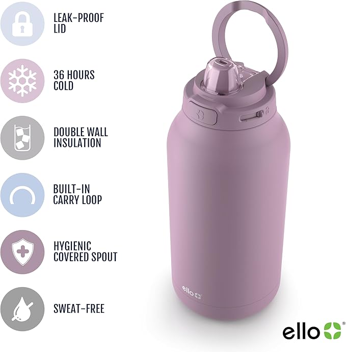 Ello Hydra 64oz Half Gallon Vacuum Insulated Stainless Steel Jug with Locking