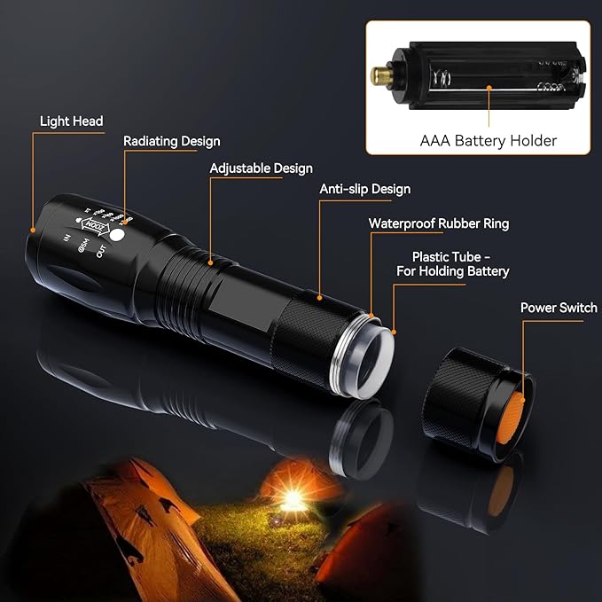 BESTSUN LED Flashlight 2 Pack, High Lumens Small Tactical Flashlights with 5 Modes, Waterproof Zoomable Mini Flash Light for Camping Hiking Emergency Home