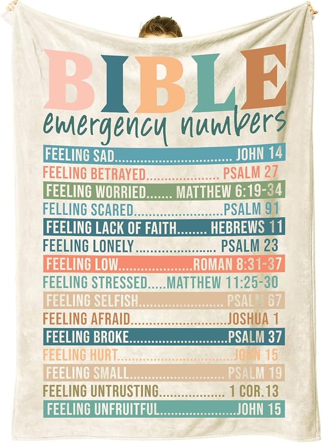 Jakayla Bible Emergency Numbers Christian Blanket Christian Gifts for Women Scripture Comfort for Every Emotion Inspirational Gifts 50" x 60"